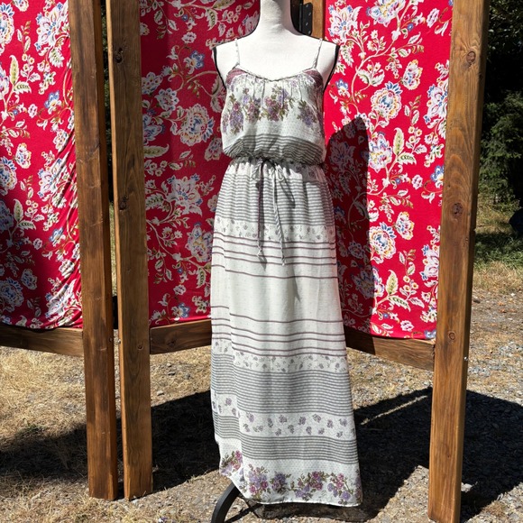 Mimi Chica Dresses & Skirts - Cream Floral Boho Cottage Prairie Maxi Sun Dress Women's Size M